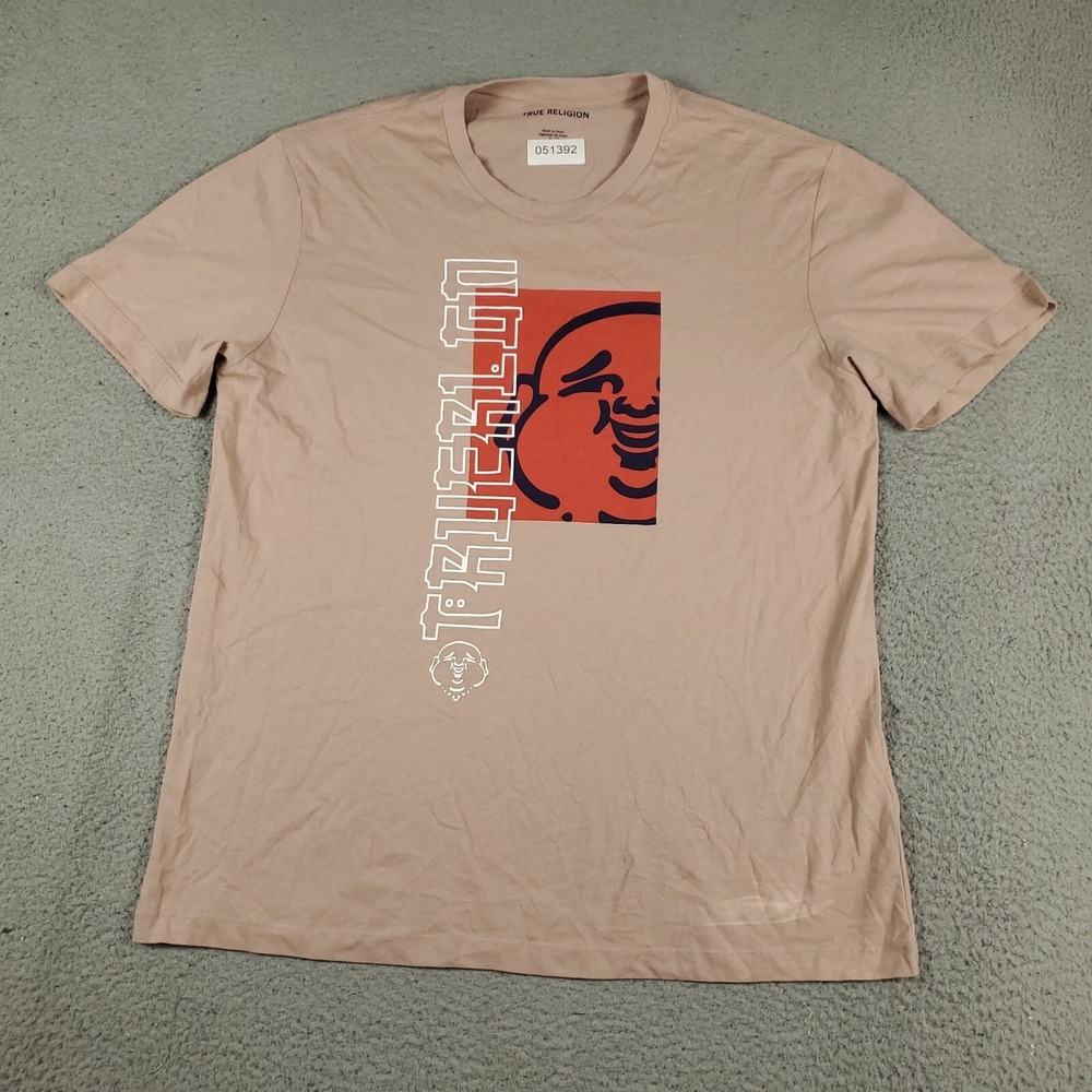 True Religion T Shirt Mens Size XL Beige Casual Short Sleeve Adult *